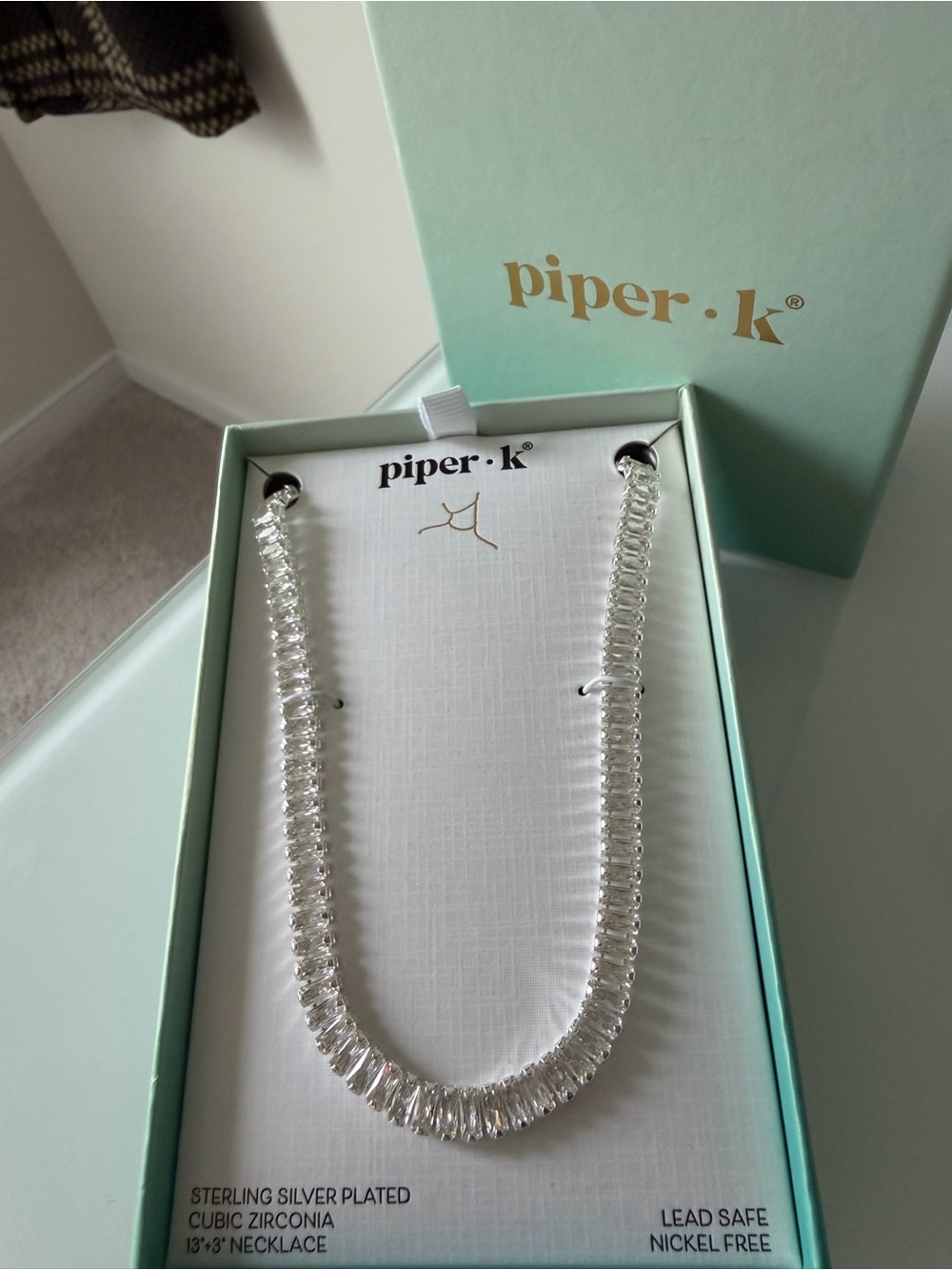 Piper K cubic zirconia baguette cut Sterling Silver Necklace